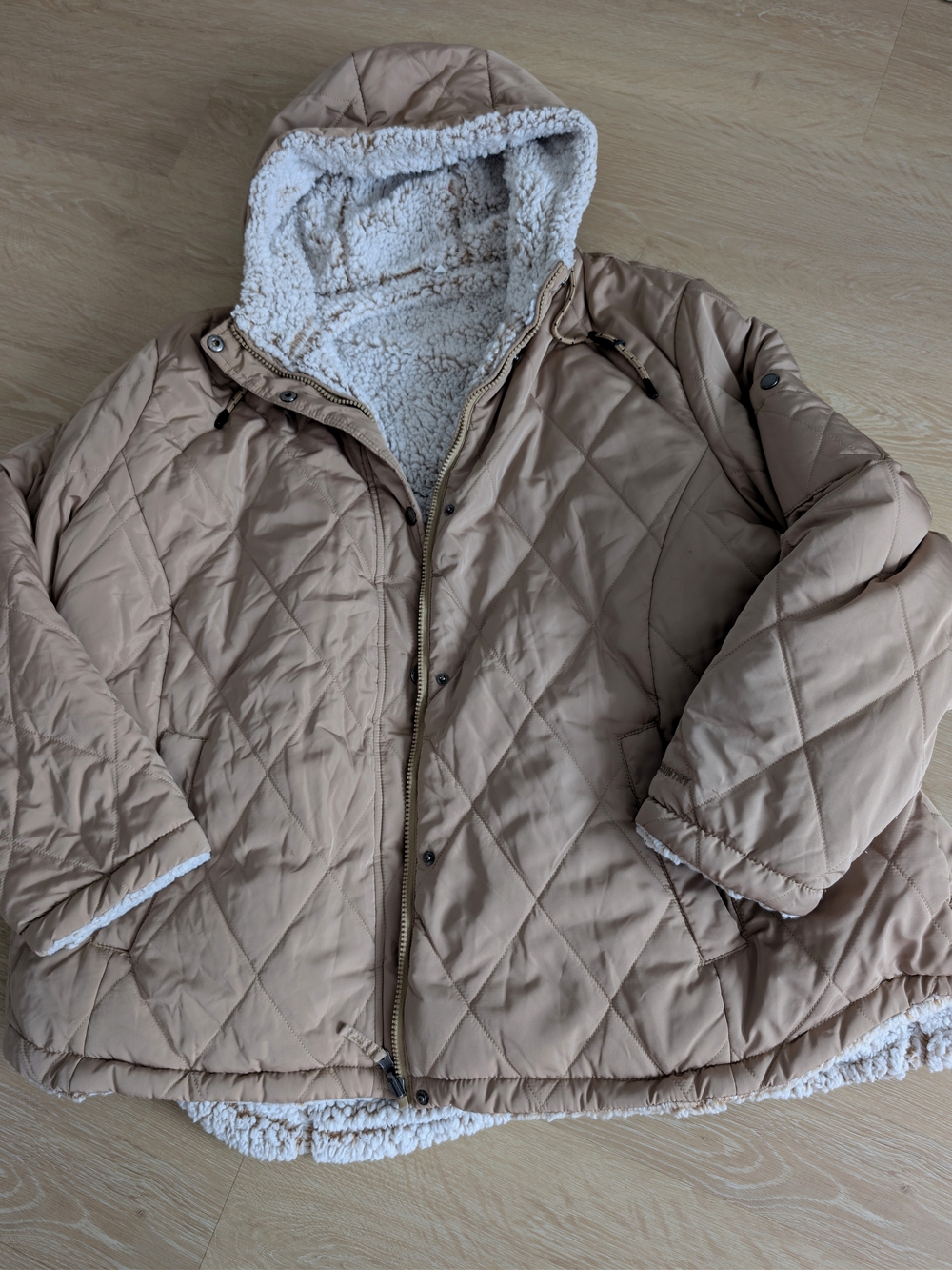 Free Country Reversible Quilted Sherpa Jacket Tan Beige Plus Size 3X Woman’s